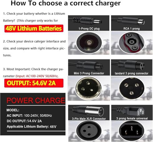 54.6V 2A Electric Charger for 48V Lithium Battery (13S Li-ion Battery),Universal 48 Volt Lithium Battery Charger with 7 Charging Port Plugs in Saudi Arabia