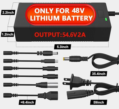 54.6V 2A Electric Charger for 48V Lithium Battery (13S Li-ion Battery),Universal 48 Volt Lithium Battery Charger with 7 Charging Port Plugs in Saudi Arabia