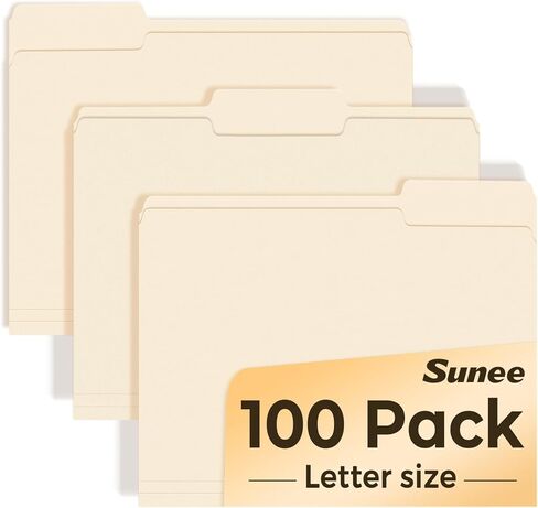 SUNEE Manilla Folders Letter Size (8.5 x 11 inches),100 Per Box, 1/3 Cut Tab for Easy Labeling and Organization, Durable Standard Paper for Home, Office, School Filing in Saudi Arabia
