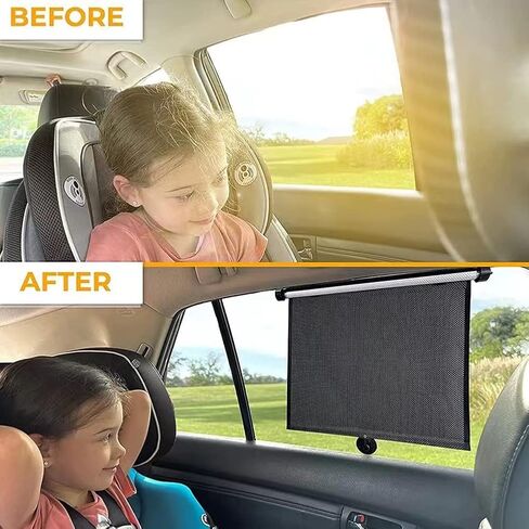 2 Pack Car Window Shades for Side Windows,Roller Vehicle Side Window Sun Protection Shade,Retractable Roller Sunshade Visor for Pet,Passengers,Sunshade w/Suction Cups,Clips in Saudi Arabia