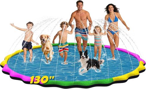 130" Extra Large Non-Slip Splash Pad for Kids & Dogs, 11FT Outdoor Water Sprinkler Pad, 0.5mm Thickened Tear-Resistant PVC, Kids Water Toy & Dog Pool for Backyard Family Fun in Saudi Arabia