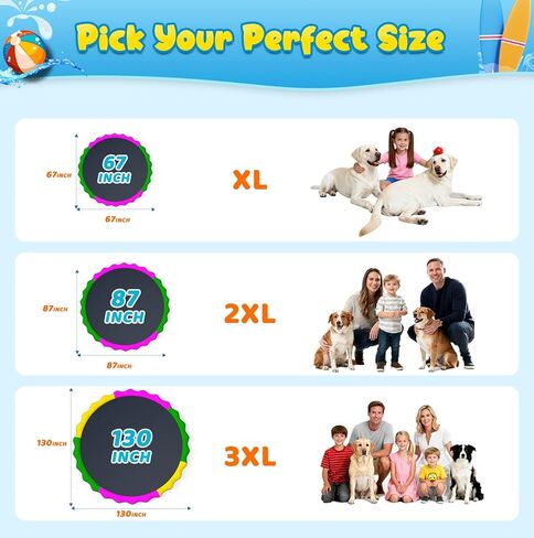 130" Extra Large Non-Slip Splash Pad for Kids & Dogs, 11FT Outdoor Water Sprinkler Pad, 0.5mm Thickened Tear-Resistant PVC, Kids Water Toy & Dog Pool for Backyard Family Fun in Saudi Arabia