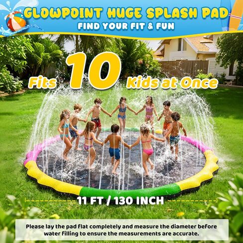 130" Extra Large Non-Slip Splash Pad for Kids & Dogs, 11FT Outdoor Water Sprinkler Pad, 0.5mm Thickened Tear-Resistant PVC, Kids Water Toy & Dog Pool for Backyard Family Fun in Saudi Arabia