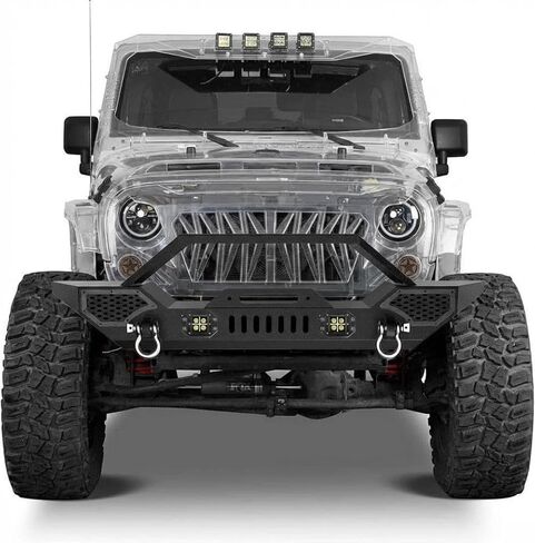 المصد الأمامي Garvee متوافق مع Wrangler JK/JKU 2007-2018 (2/4 أبواب)، مصد زاحف الصخور بعرض كامل للطرق الوعرة مع 2 × مصابيح LED، فولاذ عالي التحمل in Kuwait