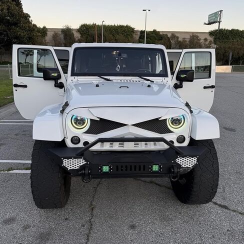 المصد الأمامي Garvee متوافق مع Wrangler JK/JKU 2007-2018 (2/4 أبواب)، مصد زاحف الصخور بعرض كامل للطرق الوعرة مع 2 × مصابيح LED، فولاذ عالي التحمل in Kuwait