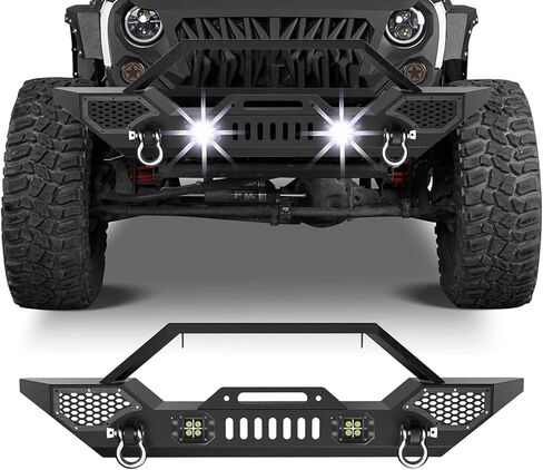 المصد الأمامي Garvee متوافق مع Wrangler JK/JKU 2007-2018 (2/4 أبواب)، مصد زاحف الصخور بعرض كامل للطرق الوعرة مع 2 × مصابيح LED، فولاذ عالي التحمل in Kuwait