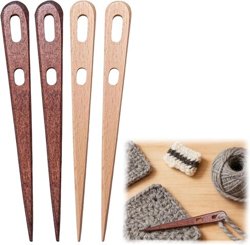 4Pcs Large Two-Eyed Nalbinding Needle, Wood Nalbinding Needle, Handmade Binding Tool for Knitting, Weaving, Tapestry, Sewing, Wool Yarn in Saudi Arabia
