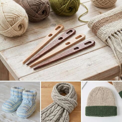 4Pcs Large Two-Eyed Nalbinding Needle, Wood Nalbinding Needle, Handmade Binding Tool for Knitting, Weaving, Tapestry, Sewing, Wool Yarn in Saudi Arabia