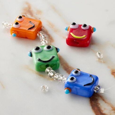 Bead Landing Multicolor Lampwork Glass Robot Beads – Handmade Beads with Spacer Beads for Jewelry Making, Crafts & Home Decor, 12 Pack in Saudi Arabia