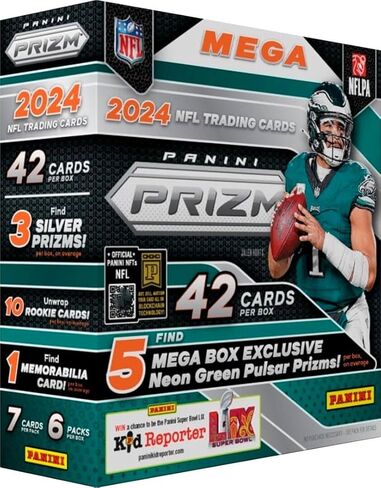 2024 Prizm Football Mega Box (Neon Green Pulsar) (42 Cards) (Look for Williams, Daniels, Maye, Nix, Penix, McCarthy Rookies!) in Kuwait
