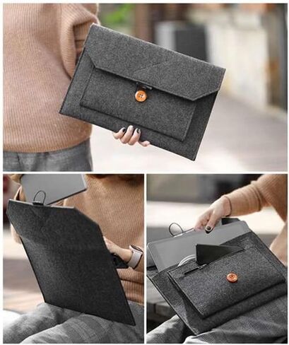 15.6 Inch Portable Monitor Sleeve Case with Multi-Storage Organizer - Lightweight Felt Second Display Bag Compatible with All 15.6 Inch Portable Monitors - Dark Gray in Saudi Arabia