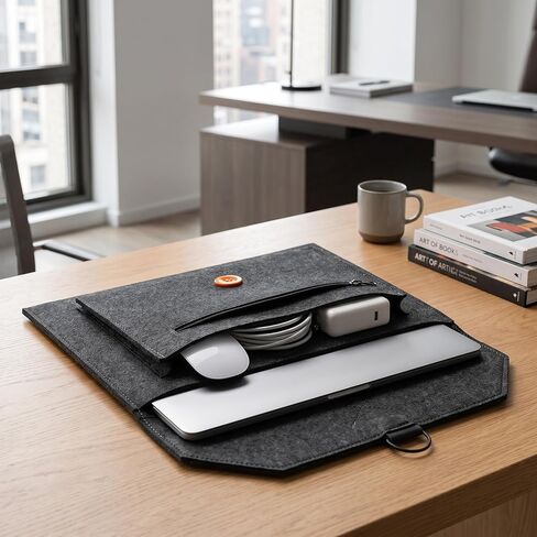 15.6 Inch Portable Monitor Sleeve Case with Multi-Storage Organizer - Lightweight Felt Second Display Bag Compatible with All 15.6 Inch Portable Monitors - Dark Gray in Saudi Arabia