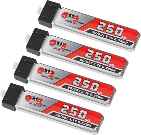 Crazepony 1S LiPo Battery, 4pcs 3.7V 250mAh 30C Blade Inductrix Battery Micro JST 1.25 Connector for Kingkong Tiny 6 Tiny Whoop FPV Racing Drone in Kuwait