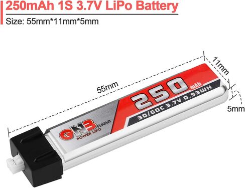 Crazepony 1S LiPo Battery, 4pcs 3.7V 250mAh 30C Blade Inductrix Battery Micro JST 1.25 Connector for Kingkong Tiny 6 Tiny Whoop FPV Racing Drone in Kuwait