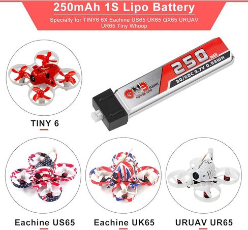 Crazepony 1S LiPo Battery, 4pcs 3.7V 250mAh 30C Blade Inductrix Battery Micro JST 1.25 Connector for Kingkong Tiny 6 Tiny Whoop FPV Racing Drone in Kuwait