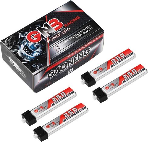 Crazepony 1S LiPo Battery, 4pcs 3.7V 250mAh 30C Blade Inductrix Battery Micro JST 1.25 Connector for Kingkong Tiny 6 Tiny Whoop FPV Racing Drone in Kuwait