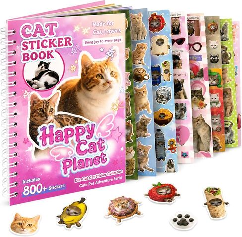 Cat Sticker Book with 800+ Cat Meme Stickers, 30 Pages Cute Die Cut Stickers, 3 Coating Types, Sticker Book for Scrapbooking Journal Planner Album, Premium Art Paper Deco Stickers in Saudi Arabia