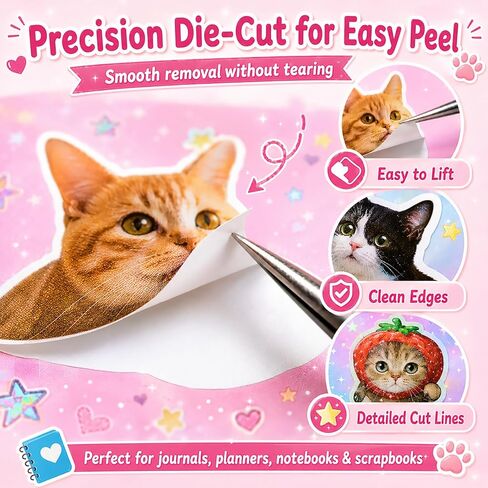 Cat Sticker Book with 800+ Cat Meme Stickers, 30 Pages Cute Die Cut Stickers, 3 Coating Types, Sticker Book for Scrapbooking Journal Planner Album, Premium Art Paper Deco Stickers in Saudi Arabia