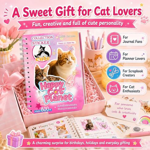 Cat Sticker Book with 800+ Cat Meme Stickers, 30 Pages Cute Die Cut Stickers, 3 Coating Types, Sticker Book for Scrapbooking Journal Planner Album, Premium Art Paper Deco Stickers in Saudi Arabia