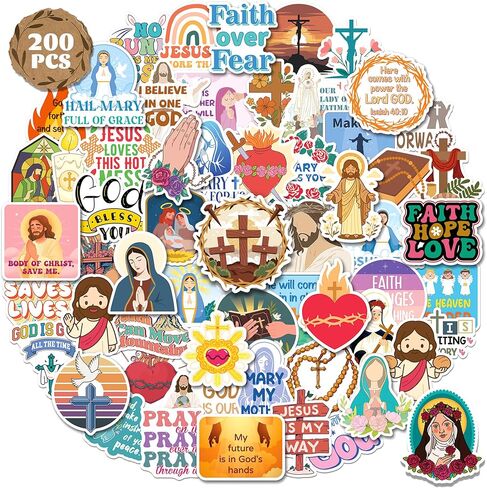 HomSeon 200PCS Catholic Stickers, Religious Sacred Heart Stickers for Water Bottles Scrapbook Laptops, Bible Catholic Gifts for Women Saints Adults, Virgin Mary Cross Jesus in Saudi Arabia
