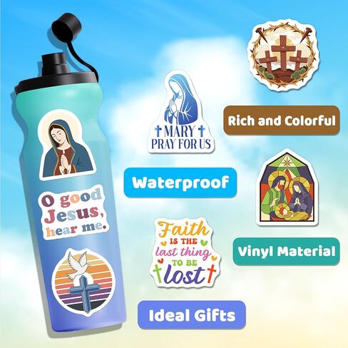 HomSeon 200PCS Catholic Stickers, Religious Sacred Heart Stickers for Water Bottles Scrapbook Laptops, Bible Catholic Gifts for Women Saints Adults, Virgin Mary Cross Jesus in Saudi Arabia