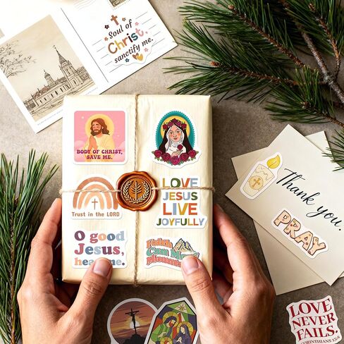 HomSeon 200PCS Catholic Stickers, Religious Sacred Heart Stickers for Water Bottles Scrapbook Laptops, Bible Catholic Gifts for Women Saints Adults, Virgin Mary Cross Jesus in Saudi Arabia