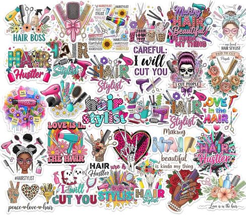30PCS Hairstylist Stickers Pack – Waterproof Vinyl Hair Stylist & Salon Quotes Decals for Water Bottle, Laptop, Phone – Cute Beauty Salon Stickers for Stylists & Cosmetologists in Saudi Arabia