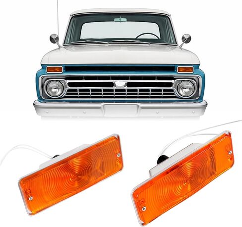 HECASA زوج مصابيح إشارة الانعطاف متوافقة مع 1965-1967 Ford F-100 F-250 F-350 للسائق وجانب الركاب مع عدسة كهرمانية بدون لمبات الجانب الأيسر والأيمن in Kuwait