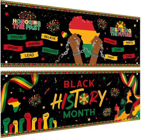 Tiamon 2 قطعة لافتة ديكور Juneteenth مقاس 47.2 × 16.9 بوصة لوحة إعلانات Happy Juneteenth لافتة من البوليستر الأسود خلفية يوم الحرية لديكور جدار الفصل الدراسي الأمريكي الأفريقي in Kuwait