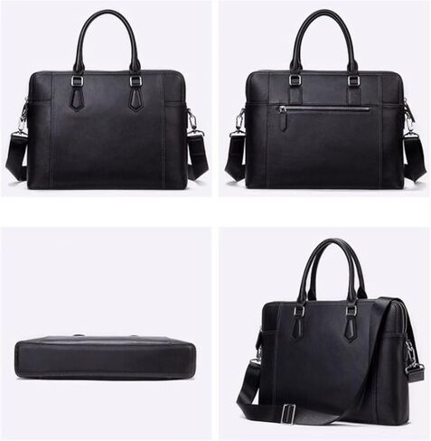work bag Black Leather Slim Briefcase for Men Women Laptop Business Messenger Crossbody Shouder Bag Office Work Brief in Kuwait