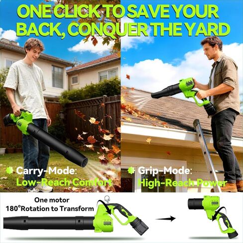 Leaf Blower Cordless with Battery and Charger, Cordless Leaf Blower with Rotatable Body, 2-Pack 20V Batteries, 6-Speed, Shoulder Strap; Handheld Blower for Lawn Care, Car, Patio, Dust in Kuwait