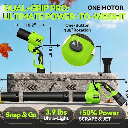 Leaf Blower Cordless with Battery and Charger, Cordless Leaf Blower with Rotatable Body, 2-Pack 20V Batteries, 6-Speed, Shoulder Strap; Handheld Blower for Lawn Care, Car, Patio, Dust in Kuwait