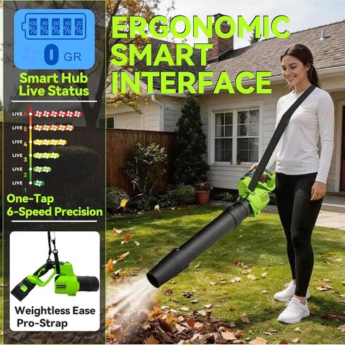 Leaf Blower Cordless with Battery and Charger, Cordless Leaf Blower with Rotatable Body, 2-Pack 20V Batteries, 6-Speed, Shoulder Strap; Handheld Blower for Lawn Care, Car, Patio, Dust in Kuwait