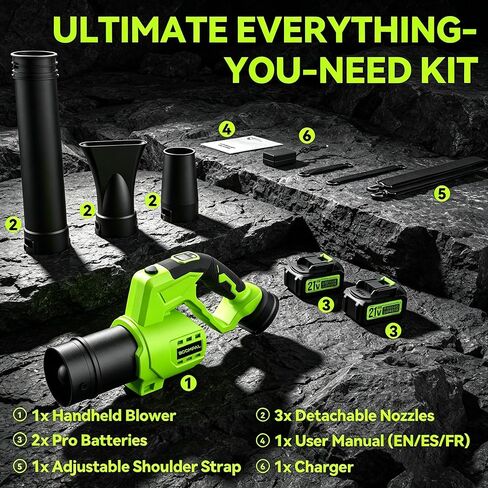 Leaf Blower Cordless with Battery and Charger, Cordless Leaf Blower with Rotatable Body, 2-Pack 20V Batteries, 6-Speed, Shoulder Strap; Handheld Blower for Lawn Care, Car, Patio, Dust in Kuwait