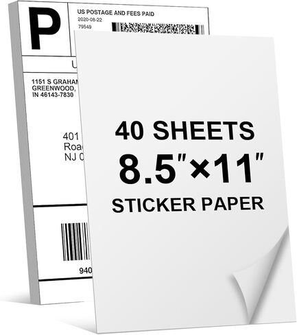 40 Sheets Full Sheets Sticker Paper, 8.5 x 11 Inches, Compatible with Laser & Inkjet Printers, Full Sheet Address Labels & Shipping Labels in Saudi Arabia