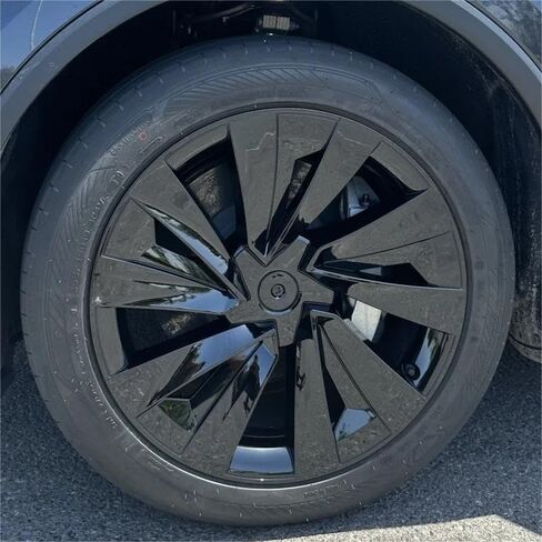 (4 قطع) غطاء عجلة لسيارة Tesla Model Y Juniper 19 بوصة 2025 غطاء عجلة بديل للسيارة غطاء محور السيارة كامل الحافة ملحقات السيارة (4 قطع أسود فضي) in Kuwait