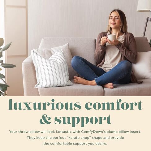 ComfyDown 12x20 Throw Pillow Insert, Down & Feather Fill, 100% Cotton Cover, Made in USA – Premium Soft Lumbar Decorative Pillow Form Sham Stuffer for Bed, Sofa & Couch in Saudi Arabia