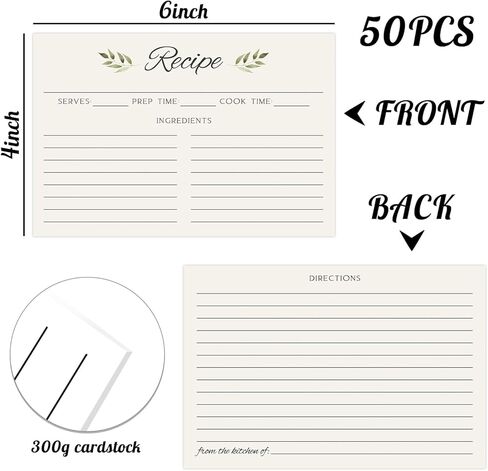 JOETMAE 50PCS Minimalist Green Leaf Recipe Cards,4x6 In Double Sided Cards,Blank Cardstock for Kitchen Diaries Banquet Preparation, Bridal Shower, Baby Shower, Christmas and Holiday in Saudi Arabia