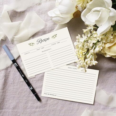 JOETMAE 50PCS Minimalist Green Leaf Recipe Cards,4x6 In Double Sided Cards,Blank Cardstock for Kitchen Diaries Banquet Preparation, Bridal Shower, Baby Shower, Christmas and Holiday in Saudi Arabia