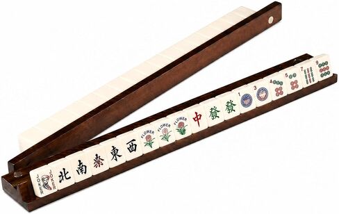 [4 Pack] 17 Inch Premium New Zealand Pine Mahjong Racks with Magnetic Pushers – Wooden Tile Holders for American Mahjong, Mexican Train, Dominoes & Board Games, Natural Wood Finish in Saudi Arabia