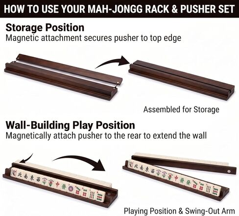 [4 Pack] 17 Inch Premium New Zealand Pine Mahjong Racks with Magnetic Pushers – Wooden Tile Holders for American Mahjong, Mexican Train, Dominoes & Board Games, Natural Wood Finish in Saudi Arabia
