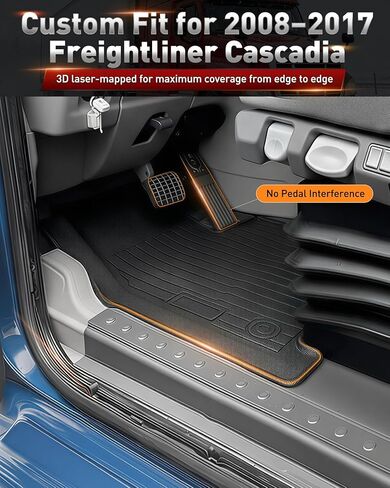 سجادات أرضية لشاحنة Freightliner Cascadia 2008–2017، بطانات أرضية شاحنة TPE مناسبة خصيصًا لكابينة نصف شاحنة 113 و125 (للأوتوماتيكية)، ملحقات حماية داخلية شديدة التحمل في جميع الأحوال الجوية لـ Cascadia in Kuwait