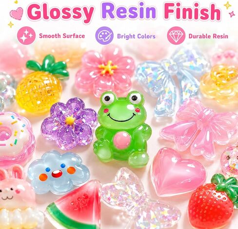 مجموعة حليات من الراتنج بألوان مختلطة، 100 قطعة متنوعة من حليات Kawaii اللطيفة المسطحة للحرف اليدوية وحافظات الهاتف وسجلات القصاصات ودبابيس الشعر والديكورات in Kuwait