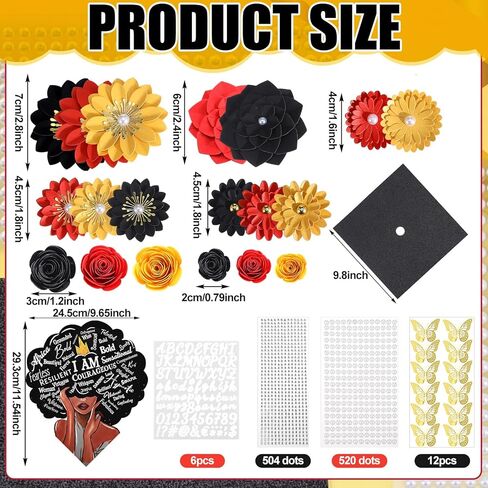 Dunzoom 26 Pcs Graduation Grad Cap Decorations Set Include DIY Card Stock Construction Paper Artificial Flower Heads Butterfly Beauty Sticker Rhinestones Pearl Stickers Adhesive Dots for Grad Hat Gift in Kuwait