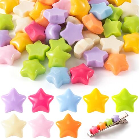 DC,CLISENCE 50pcs Colorful Resin Stars, 0.55 inch Flatback Star Charm Embellishments, No Holes Mini Star Beads Gems for DIY Crafts Scrapbooking Decoration in Kuwait