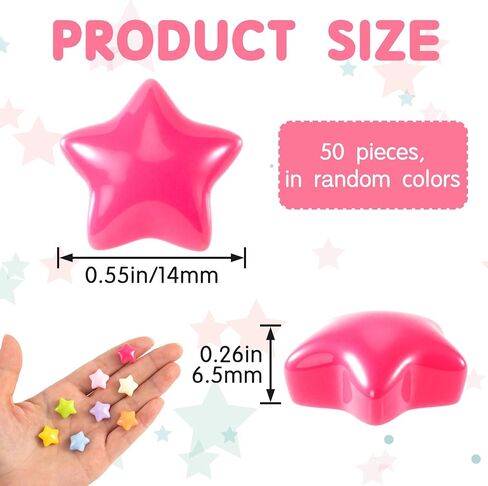 DC,CLISENCE 50pcs Colorful Resin Stars, 0.55 inch Flatback Star Charm Embellishments, No Holes Mini Star Beads Gems for DIY Crafts Scrapbooking Decoration in Kuwait