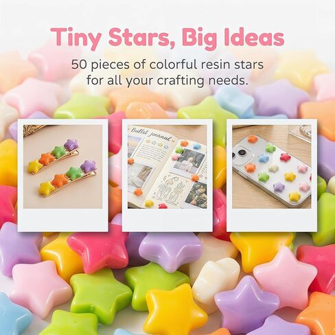 DC,CLISENCE 50pcs Colorful Resin Stars, 0.55 inch Flatback Star Charm Embellishments, No Holes Mini Star Beads Gems for DIY Crafts Scrapbooking Decoration in Kuwait