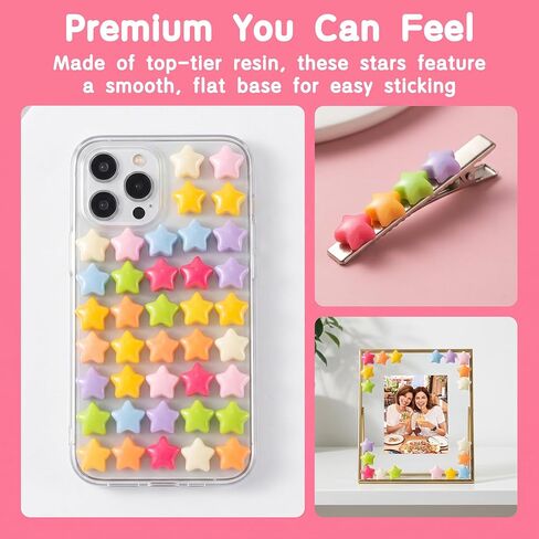DC,CLISENCE 50pcs Colorful Resin Stars, 0.55 inch Flatback Star Charm Embellishments, No Holes Mini Star Beads Gems for DIY Crafts Scrapbooking Decoration in Kuwait