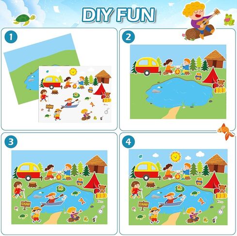 Resurhang 24 Set Summer Camp Adventure Sticker Scenes Cartoon Outdoor Camping Stickers for DIY Art VBS Vacation Bible School Summer Crafts Travel Camping Party Favors Learning Supplies in Kuwait