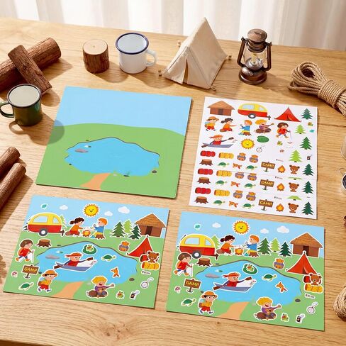Resurhang 24 Set Summer Camp Adventure Sticker Scenes Cartoon Outdoor Camping Stickers for DIY Art VBS Vacation Bible School Summer Crafts Travel Camping Party Favors Learning Supplies in Kuwait